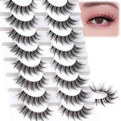 Losha Lashes Wispy False Eyelashes Natural Look Cat Eye Lashes 8 Pairs Faux Mink Lashes with Clear Band Soft Lightweight Fake Eyelashes Handmade Reusable Strip Lashes Pack (G2)