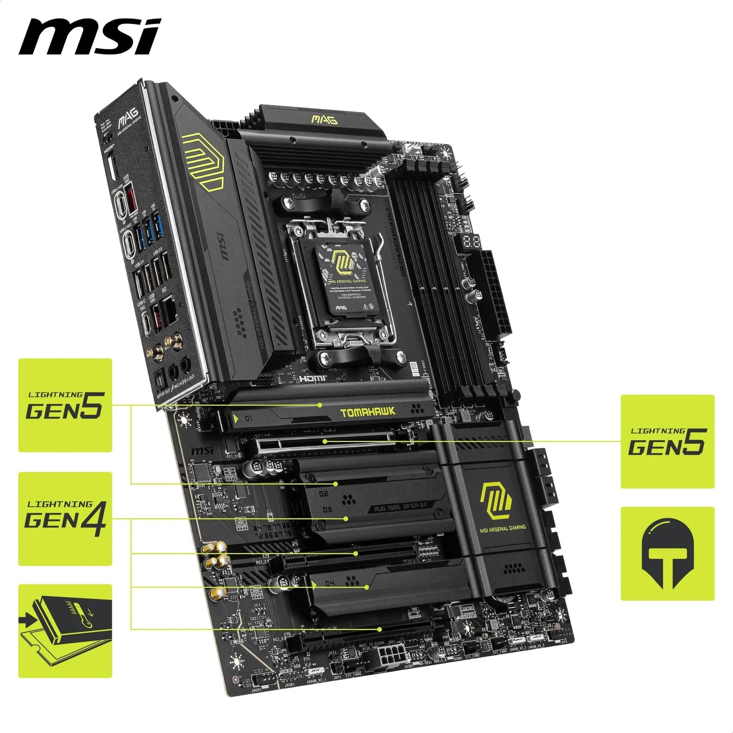 MSI MAG X870 TOMAHAWK WIFI Motherboard, ATX - Supports AMD Ryzen 9000 / 8000 / 7000 Processors, AM5 - 80A SPS VRM, DDR5 Memory Boost 8400+MT/s (OC), PCIe 5.0 x16 & 4.0 x16, M.2 Gen5, Wi-Fi 7, 5G LAN