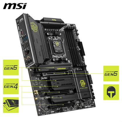 MSI MAG X870 TOMAHAWK WIFI Motherboard, ATX - Supports AMD Ryzen 9000 / 8000 / 7000 Processors, AM5 - 80A SPS VRM, DDR5 Memory Boost 8400+MT/s (OC), PCIe 5.0 x16 & 4.0 x16, M.2 Gen5, Wi-Fi 7, 5G LAN