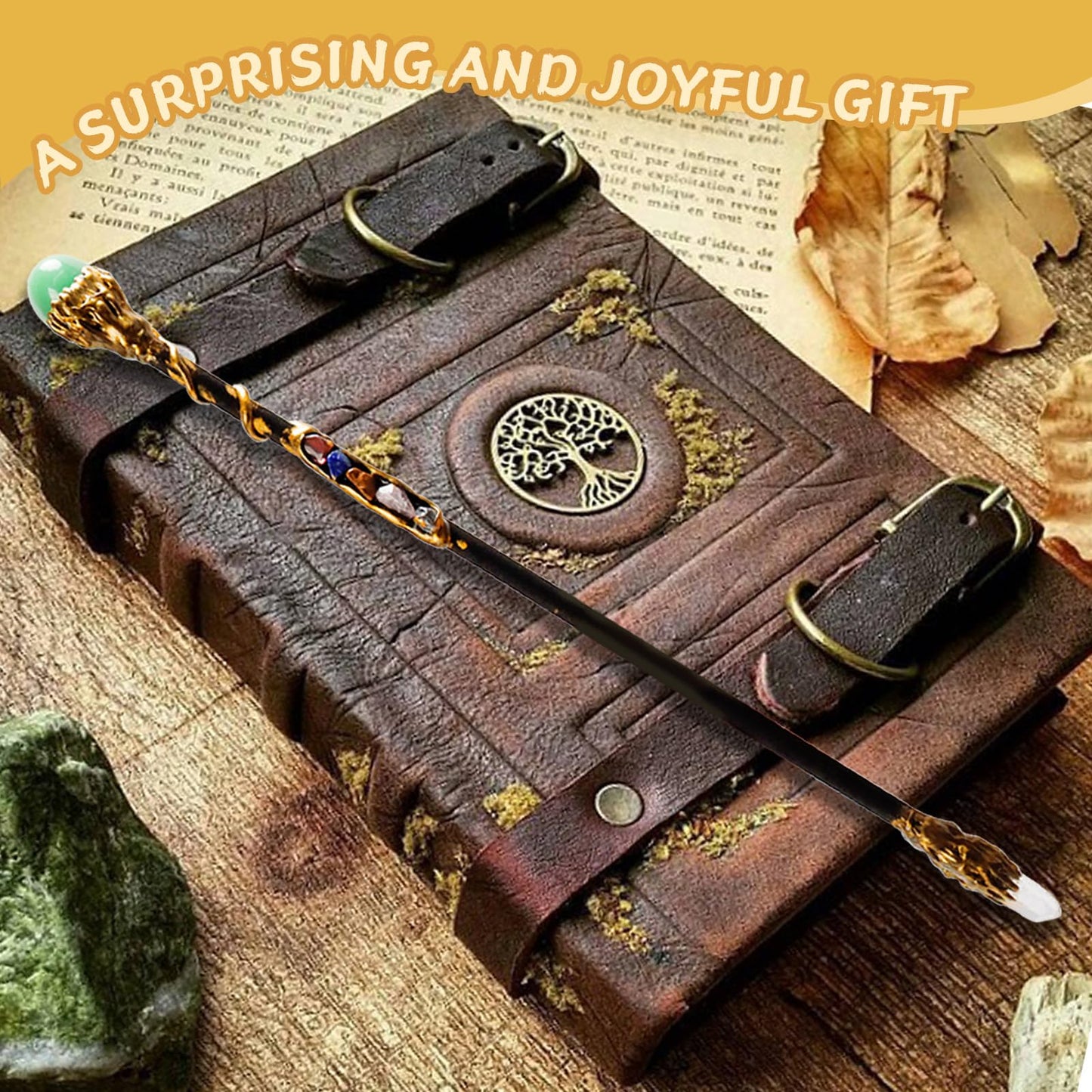 Rich Boxer Fine Handcrafted Crystal Magic Wand Green Aventurine Gemstone White Crystal Magic Wand for Witches and Wizards