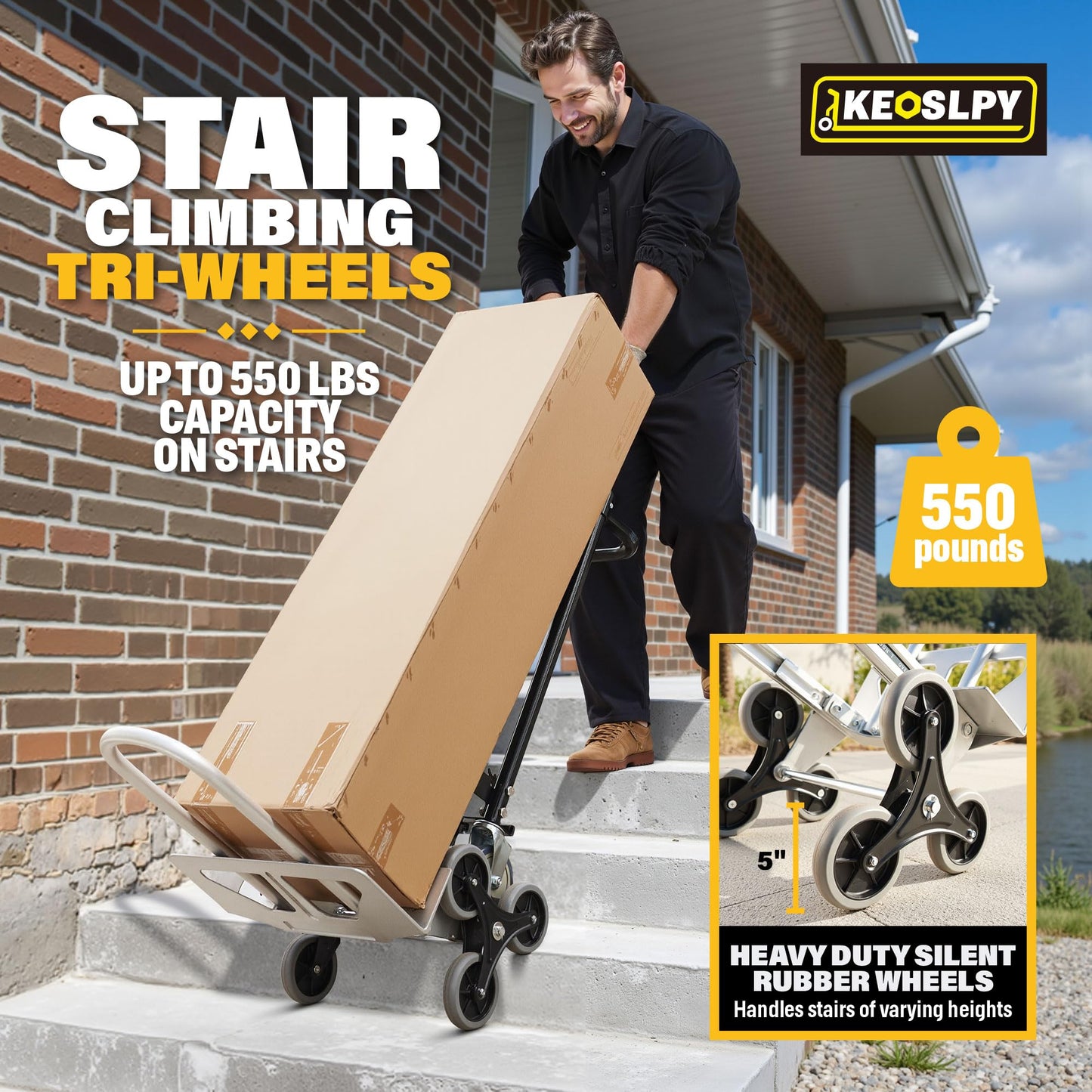 Keoslpy CSHT-2243B 3 in 1 Industrial Convertible Aluminum Hand Truck Dolly Cart, 1000 LBS Capacity, Heavy Duty Stair Climbing Utility Trolley Platform Cart with Wheels for Transport & Moving
