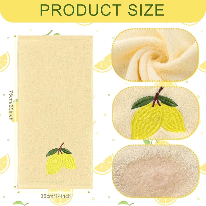2 Pcs Lemon Hand Towels Lemon Yellow Bathroom Decor 14x29 Inch Embroidered 100%