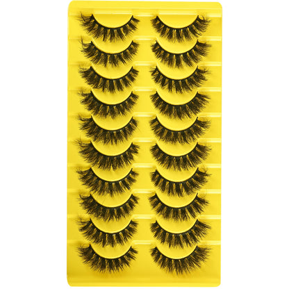 QUNETY False Eyelashes Short Lashes Full Mink Lash Strips 10 Pairs Fluffy Cat Eye Strip Eyelash Wispy Volume Lashes Pack Fake Cateye EyeLash Natural Look
