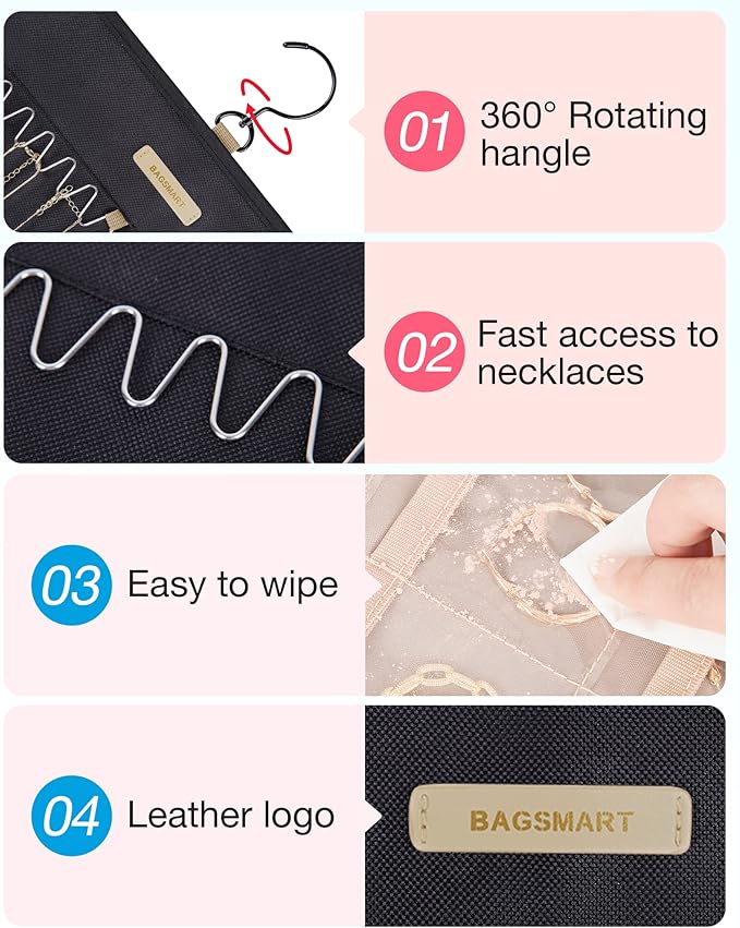 BAGSMART Hanging Jewelry Organizer Storage Roll
