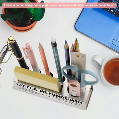 Inspirational Pencil Holder Desk Organizer with Little Reminders, Stainless Steel Office Supply Caddy for Women Men, Positive Message Teacher Coworker Gift, Laser Engraved Classroom Decor - FBA400