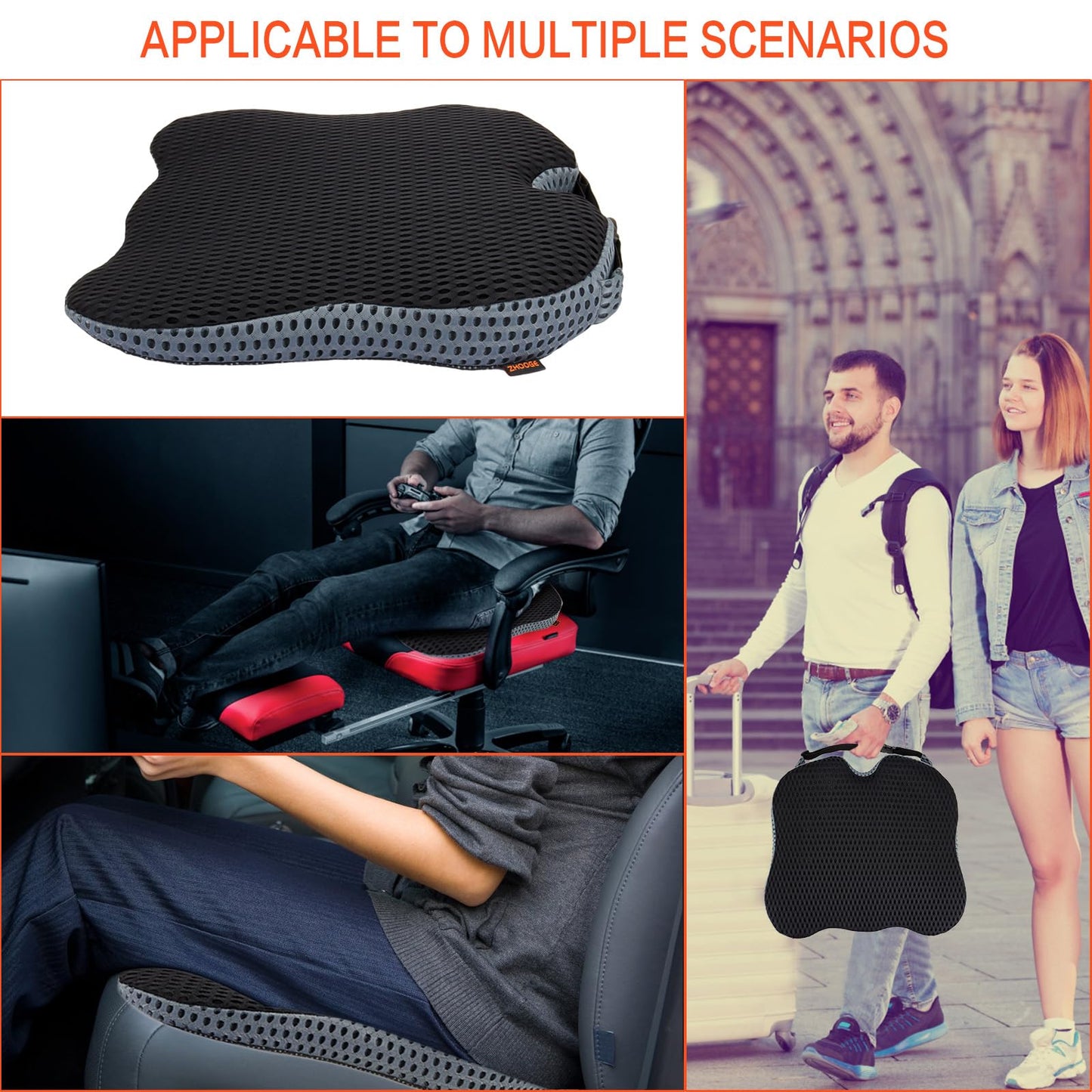ZHOOGE Car Seat Cushion Pillow, Memory Foam Driver Seat Cushion Car Seat Pad, Wedge Seat Cushion for Office Chairs, Kitchen Chairs, Recliner (Black)