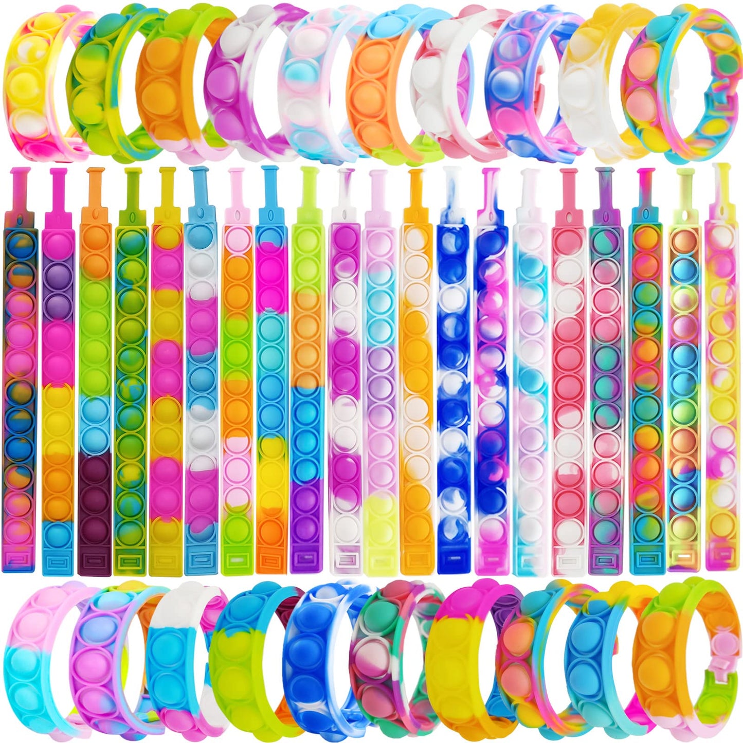 120 Pcs Pop Bracelet Bubble Fidget Toys for Party Favors, Hand Finger Silicone Wristband Bulk for Student Classroom Prizes, Goodie Bag Fillers Stuffers Birthday Christmas Valentine Gifts for Kid