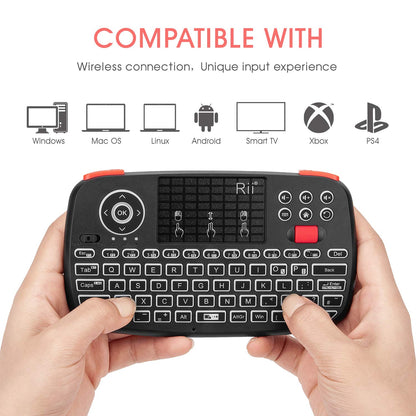 New Dual Mode Wireless Multimedia Keyboard with Touchpad Mouse Rii I4 Bluetooth 4.0 with 2.4G Wireless Mini Keyboard with Scroll Button LED Backlit Rechargeable Battery