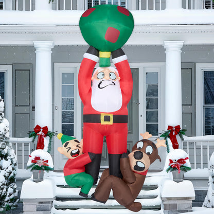 Joiedomi 8 FT Tall Hanging Christmas Inflatable Outdoor Decoration, Christmas Blow Up Santa with Reindeer Elf Inflatable, Inflatable Climbing Santa for Christmas Roof Decor Christmas Yard Decor
