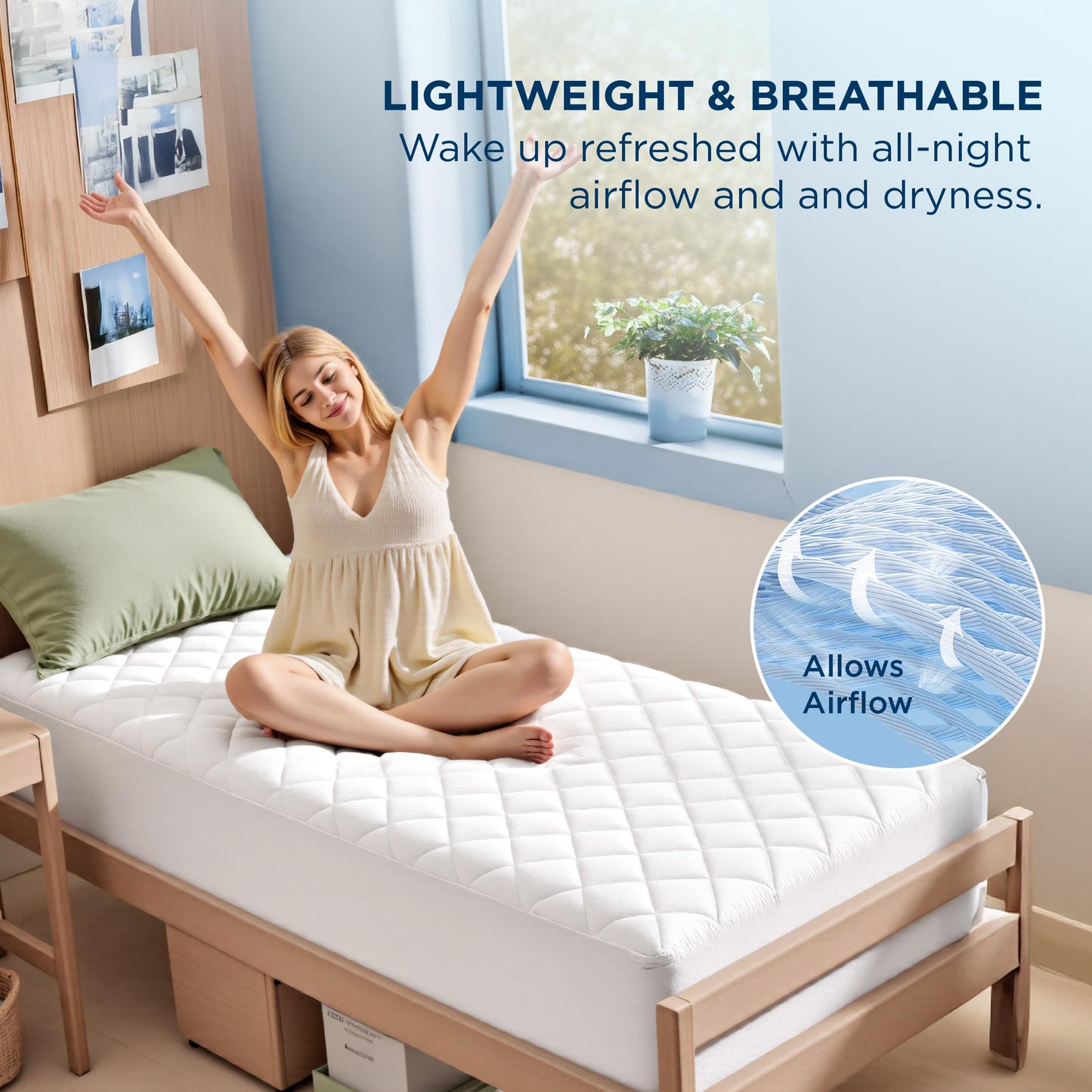 Bedsure Twin XL Mattress Protector, Quilted Waterproof Mattress Pad with Deep Pocket up to 22 Inches, Soft Breathable Noiseless Mattress Topper, Bed Cover for Home Bedroom Hotel – White