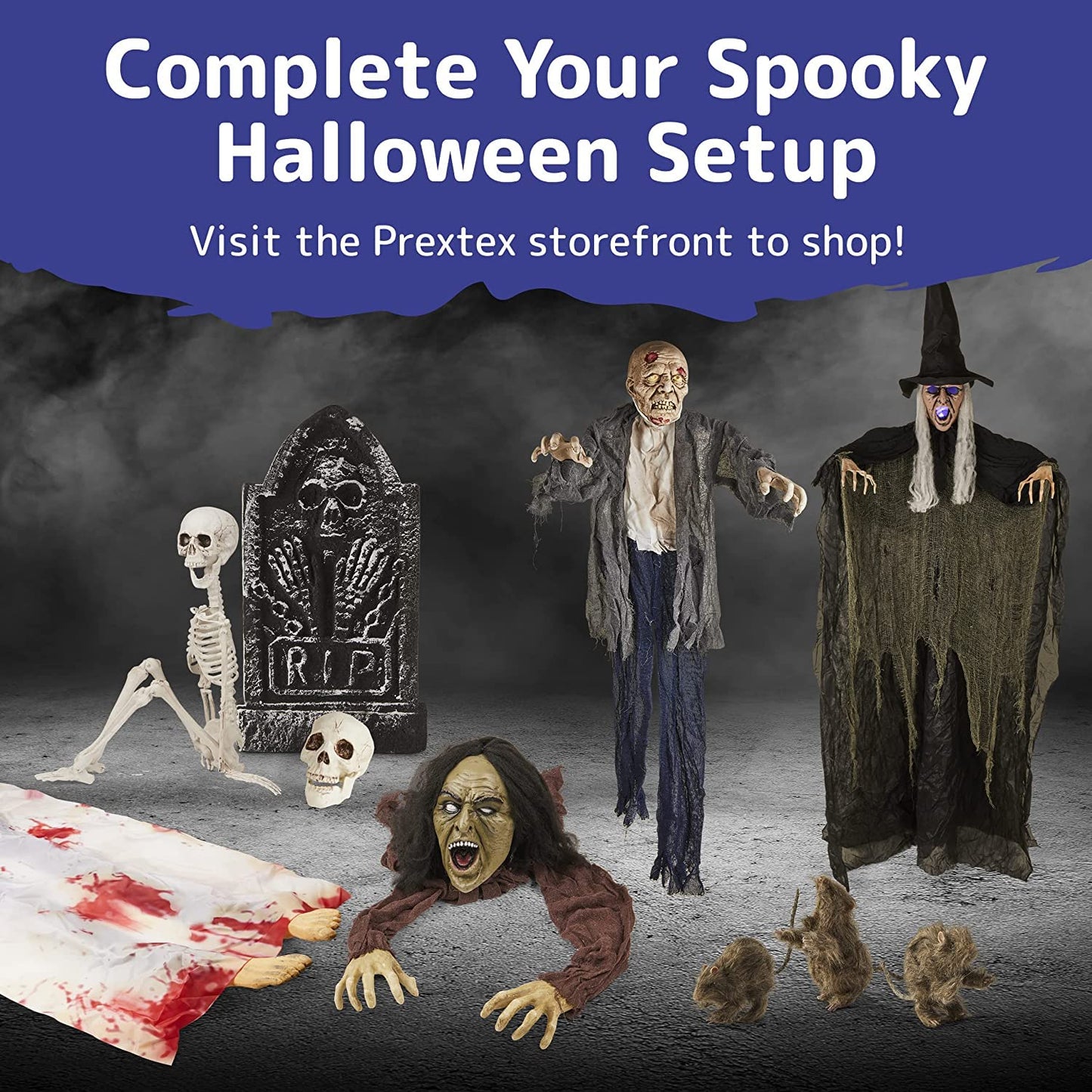 PREXTEX Skeleton Halloween & Day of The Dead Decoration for Home and Office - 19 Inch Posable Plastic Small Skeleton Toy Halloween Décor with Movable/Bendable Joints and 2 Sets of Body Accessories
