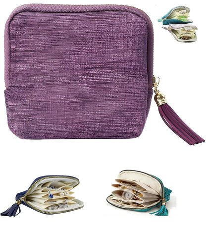 SEPSUMMER Travel Jewelry Case, Small High-End Large-Capacity Tassel Storage Bag Gifts for Women, Pouch Bags with Zipper, Velvet Jewelry Organizer Storage Bag for Bracelet Rings Earring (Purple)