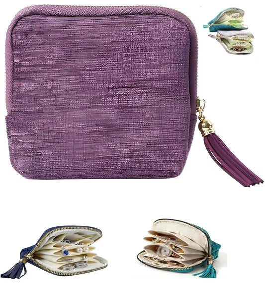 SEPSUMMER Travel Jewelry Case, Small High-End Large-Capacity Tassel Storage Bag Gifts for Women, Pouch Bags with Zipper, Velvet Jewelry Organizer Storage Bag for Bracelet Rings Earring (Purple)