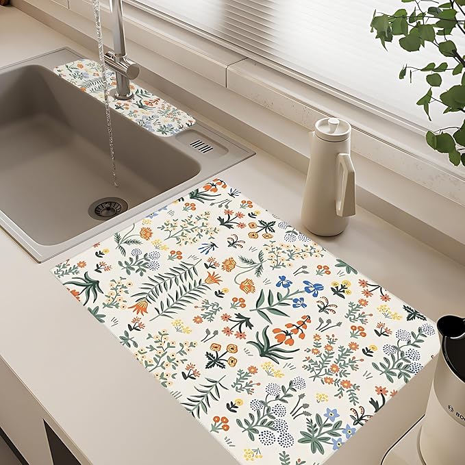 2Pcs Dish Drying Mats Faucet Mats Sets Large Size Coffee Mats Sink Faucet Mat