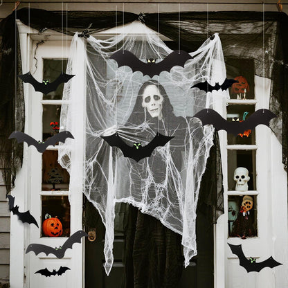 12 Pack Halloween Decorations Hanging Bats - 3 Style Scary Hanging Bat Set with 3D Bats Sticker, Outdoor Scary Flying Bats Set for Yard, Haunted House, Party - Indoor Outdoor Waterproof Decor