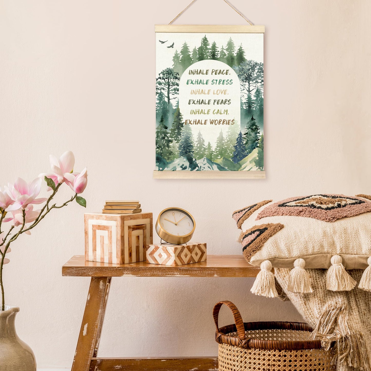 TAEDIN Mental Health Poster Hanger Frame, Forest Inspirational Wall Decorations Wooden Canvas Print, Therapist Office Decor, Therapist Gift, Calming Hanging Sign for Bedroom Office Decor 12X16