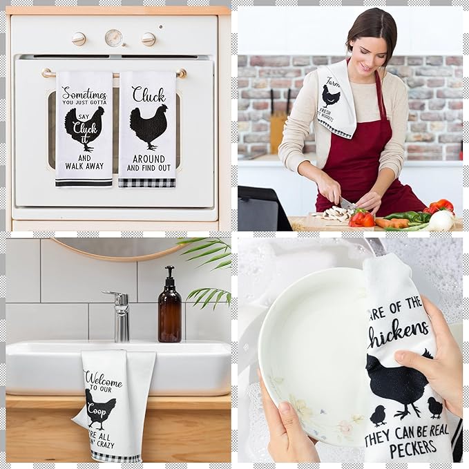 R HORSE 5Pcs Funny Chicken Kitchen Dish Towel Set Absorbent Quick Dry Cloth