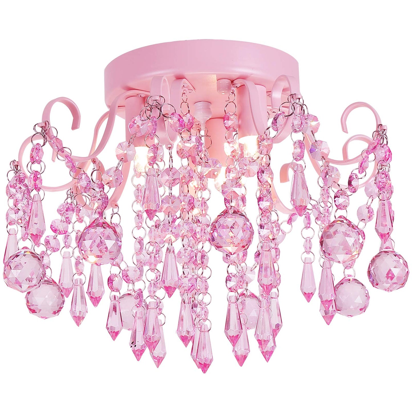 Q&S Mini Crystal Chandelier,Semi Flush Mount Pink Girl Chandelier, Small Crystal Ceiling Light Fixture Bedroom Bathroom Closet Nursery 3 Lights