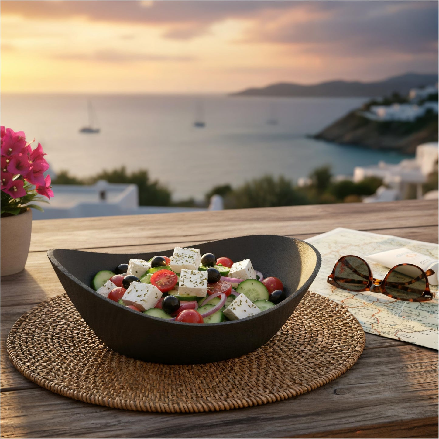 Concrete Fruit Bowl, Large Modern Meteorite Pattern Decorative Bowl for Kitchen Counter, Dining Table & Home Decor,Sturdy Centerpiece for Fruit, Keys, Candy, Unique Handmade Design (Black, 10.6")