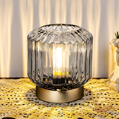 MJ PREMIER Battery Operated Lamp with Timer Cordless Lamps for Home Decor Battery Powered Nightlight with LED Bulb Decorative Glass Beside Lamp for Valentine's Gift Bathroom Bedroom Living Room Grey