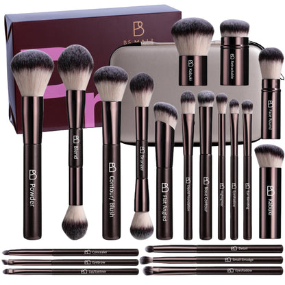 Professional Makeup Brushes BS-MALL With Travel Case - Kabuki Brush Eyeshadow Brush, Concealer Brush, Blush Brush Bronzer & Foundation Brush 20 Pcs, Labeled Daily Use & Versatile Occasions Gift Box