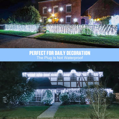 JMEXSUSS Outdoor Net Lights Waterproof, 12ft x 5ft with 8 Modes Remoter, 360 LED Plug in Net Lights for for Bush Patio Christmas Tree Decor (Clear Wire, White)