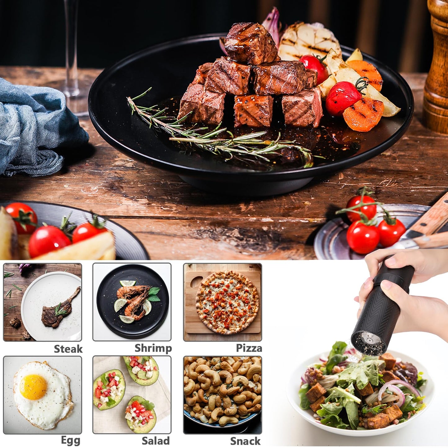 Heavy Duty Manual Pepper Grinder Mill - 10X Fast Grind & External 12-Level Coarseness Adjuster, Aerospace Aluminum with Steel Burr for Kitchen, BBQ and Restaurant
