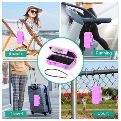 ORIA Portable Security Case, 4 Digit Combination Key Lock Box Security Case, Portable Safe Box Storage Smartphones, Passports, Credit Cards for Beach, Travel, Pink Purple