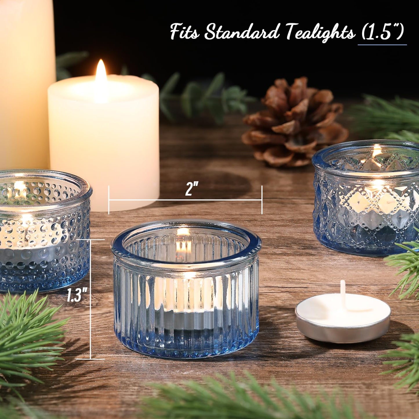 Lanttu 15 Pcs Glass Blue Tealight Candle Holders 2.17"x1.38"
