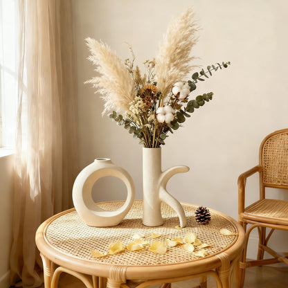 Assemble OK Ceramic Vase Set of 2 for Home Decor, Modern Boho Ins Style Matte Vase for Pampas Grass for Table Centerpiece, Living Room, Shelf, Mantle, Housewarming Gift (Beige White)