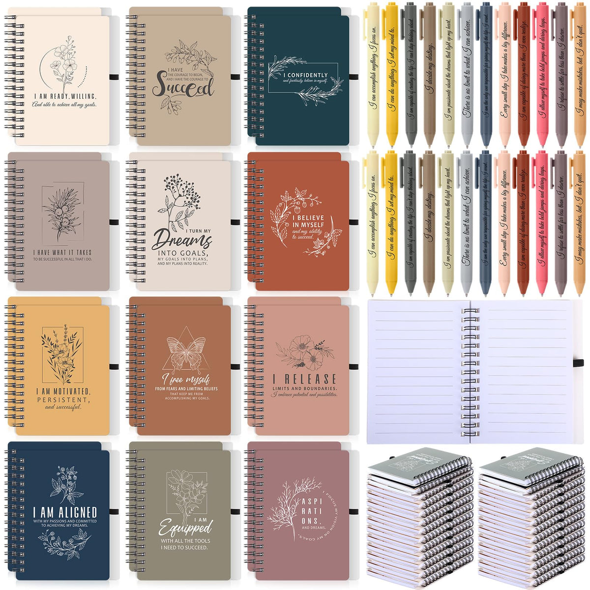 Kosiz 48 Pcs/24 Set Positive Affirmation Gifts Bulk for Women Gratitude Spiral Journals with Pens Motivational Notebooks Mothers Day Gifts for Mom Employee Coworker Teacher Nurse Volunteer (Soft)