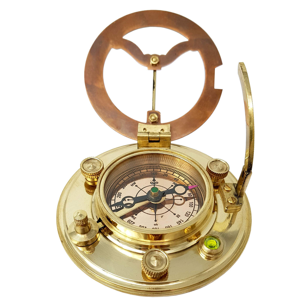 Brass Nautical - Antique Brass & Copper Sundial Compass, Sundial Clock in Box Gift Sun Clock Ship Replica Watch