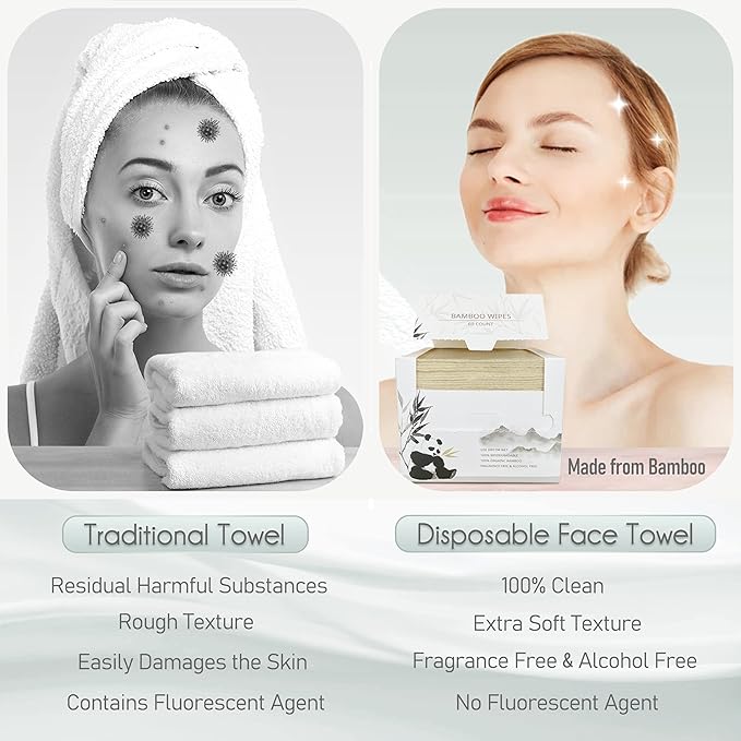 Bamboo Rayon Disposable Face Towel Biodegradable Large Dry Face Wipes 240 Count