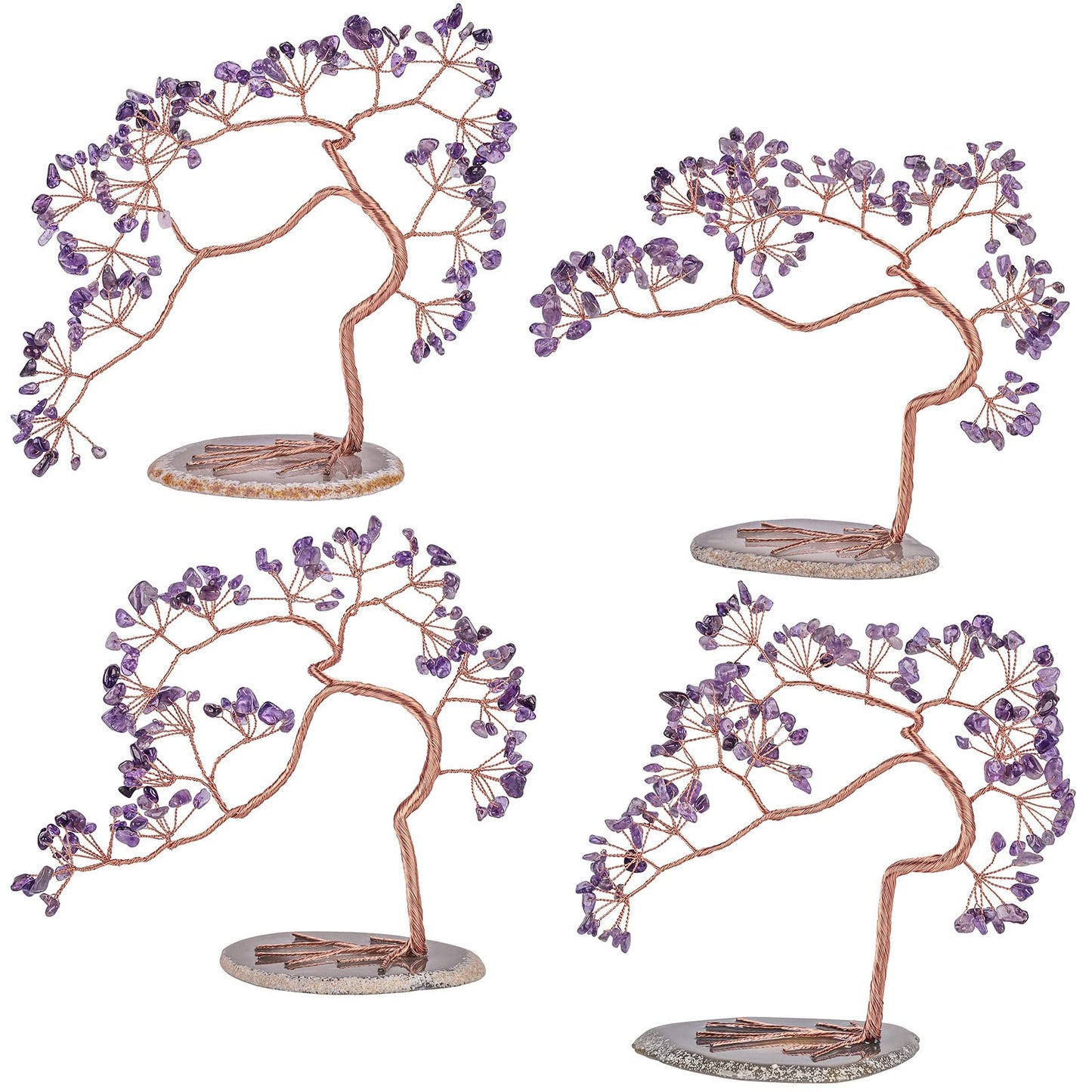 TUMBEELLUWA Crystal Money Bonsai Tree with Agate Slice Base for Wealth, Energy Tumbled Stones Fengshui Tree for Home Office Table Decoration, Amethyst