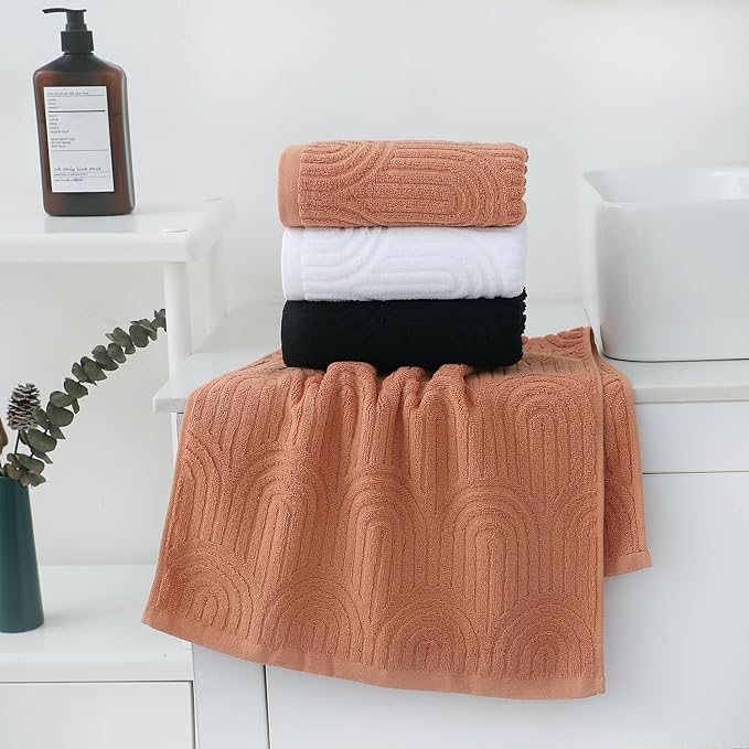 Pidada Hand Towels Set of 4 Striped Pattern 100% Cotton Absorbent Soft