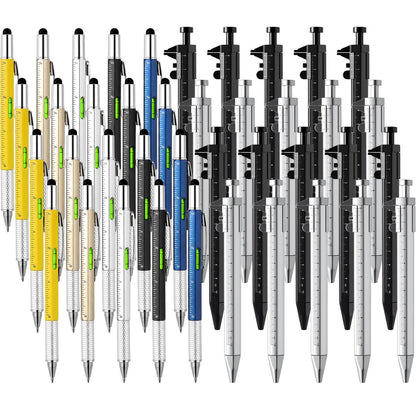 AmazingSpark 40 Pcs for Men Employee Appreciation Gifts 6 in 1 Multi Tool Pens with Level Gauge Stylus Vernier Caliper Multi Tool Pens for Dad Husband Coworker Birthday(Vivid Color)