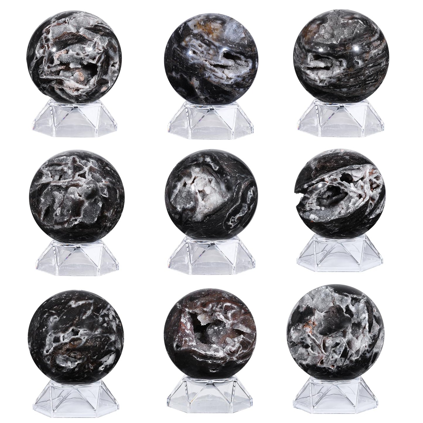 Sportmusies Natural Sphalerite Crystal Ball with Acrylic Stand, Healing Stone Sphere Orb Reiki Meditation Home Desk Decoration, 2.4-2.75 inches