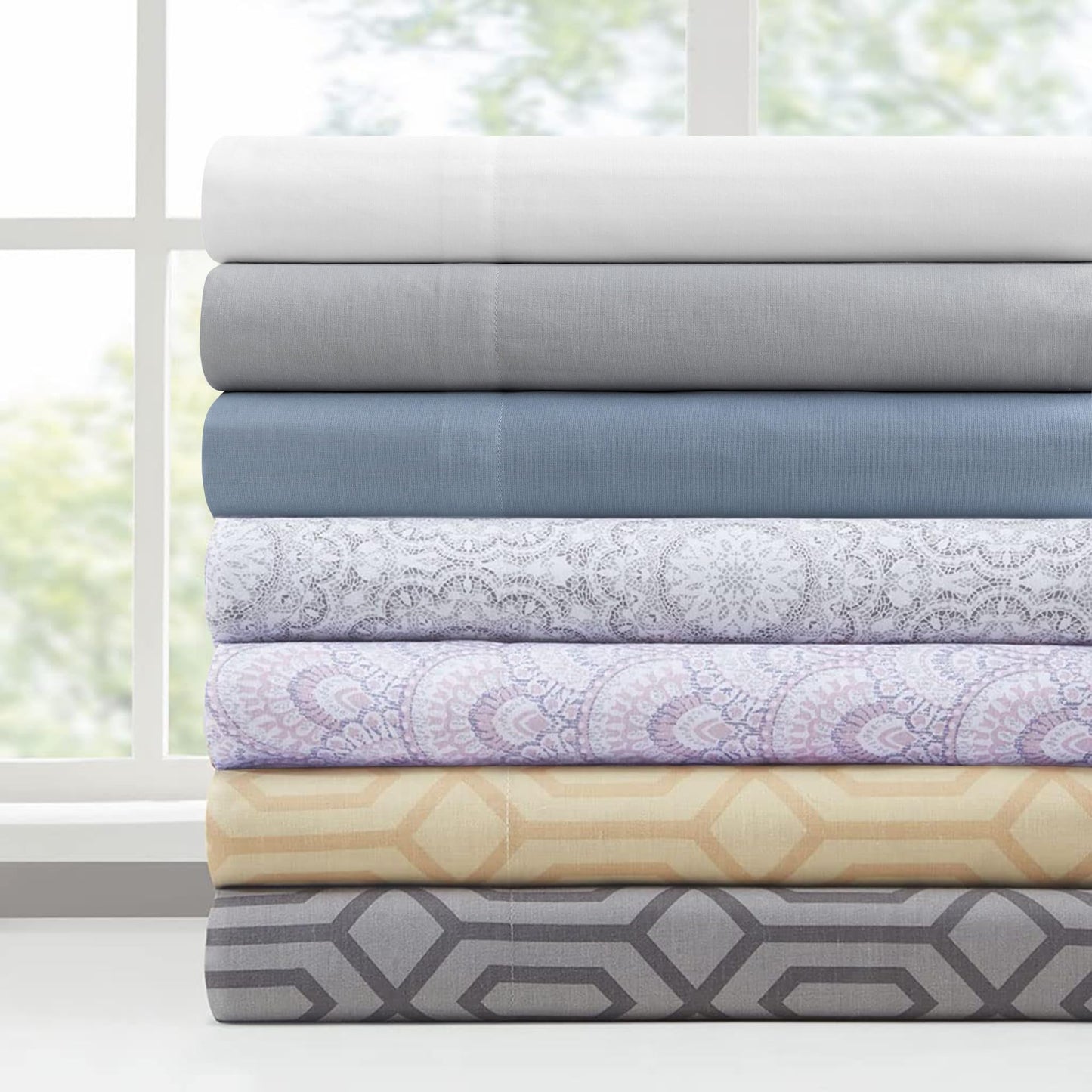 Comfort Spaces 100% Cotton Sheet Set Breathable, Lightweight, Soft with 14" Elastic Pocket Fits up to 16" Mattress, All Season Cozy Bedding, Matching Pillow Case, King Diamond Sliver 4 Piece
