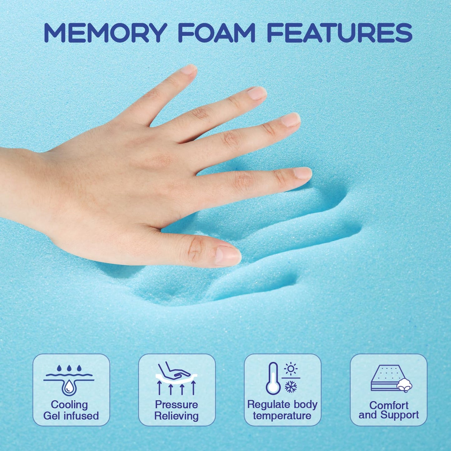 VALUXE King Mattress Topper 3 Inch Cooling Gel Memory Foam, CertiPUR-US Certified Topper & Pad for Back Pain Relief, Soft Breathable Bedding with Pressure Relief (Blue)