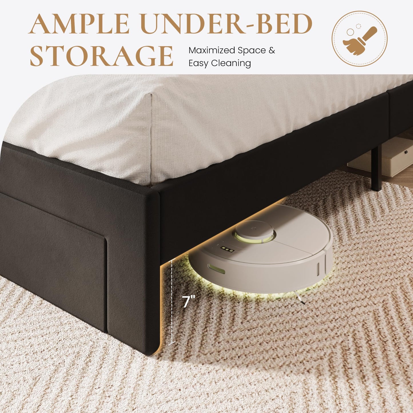 SHA CERLIN Full Velvet Platform Bed Frame with 2 Storage Drawers, LED Storage Headboard with Charging Station, Upholstered Wingback Headboard, Noise-Free, No Box Spring Needed, Easy Assembly, Black