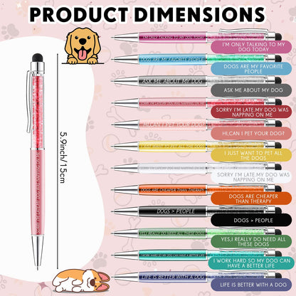 Sabary 12 Pieces Pet Lovers Pens Set Cat Dog Lovers Pen Set Colorful Ballpoint with Funny Phrase Cute Kawaii Gift for Pet Foster Kitty Mom Paw Fan Kitten Vet Office Supplies(Dog Style)