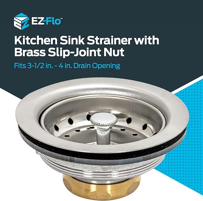 EZ-FLO Kitchen Sink Strainer Fits 3-1/2 Inch Opening, Sink Drain Assembly