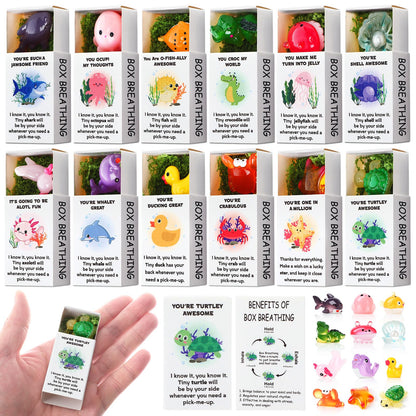 Halloscume 60 Sets Employee Appreciation Gift Box Bulk Mini Resin Sea Ocean Animals Breathing Gift Bulk Emotional Support Positive Box for Staff Coworkers Team Mental Health Care