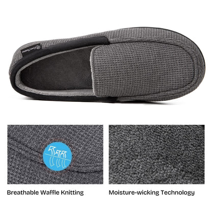 EverFoams Men's Comfort Memory Foam Moccasin Slippers Breathable Terry Cloth House Shoes with Anti-Skid Rubber Sole Grey 10 UK