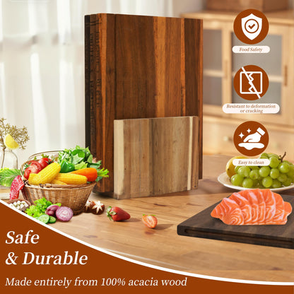 Book Cutting Board Set with Stand, Solid Acacia Book Shaped Cutting Board, 3pcs Bookshelf Cutting Board for Classify the food, Decorative Library Cutting Boards Set, Unique Gift for Book Lovers/Chefs