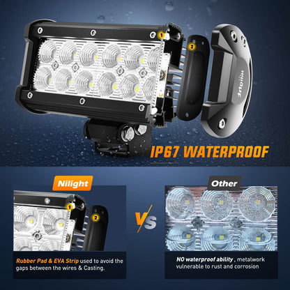Nilight 60002F-B 36W 6.5-Inch Flood LED Light Bar - Off-Road Driving Fog Light for Boats, Trucks - 2PCS, Super Bright, 2 Years Warranty