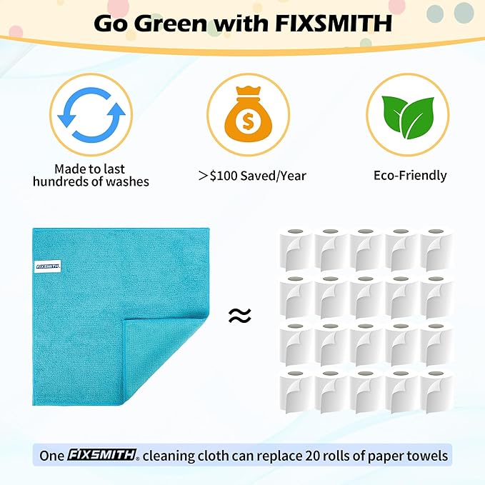 FIXSMITH Microfiber Cleaning Cloth, 50 Pack Cleaning Rags, Cleaning Towels