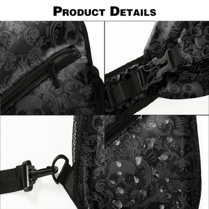 MEDTOGS Skull Sling Bag,Victorian Gothic Sling Backpack Black Crossbody Bag Men Casual Shoulder Daypack for Women Men Lightweight Travel Hiking Gym