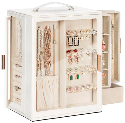 TORIBIO Large Jewelry Box for Women Girls,Big Leather Jewelry Organizer for Necklaces Rings Earrings Gift Bracelets Storage with Drawer,Great Gift for Her