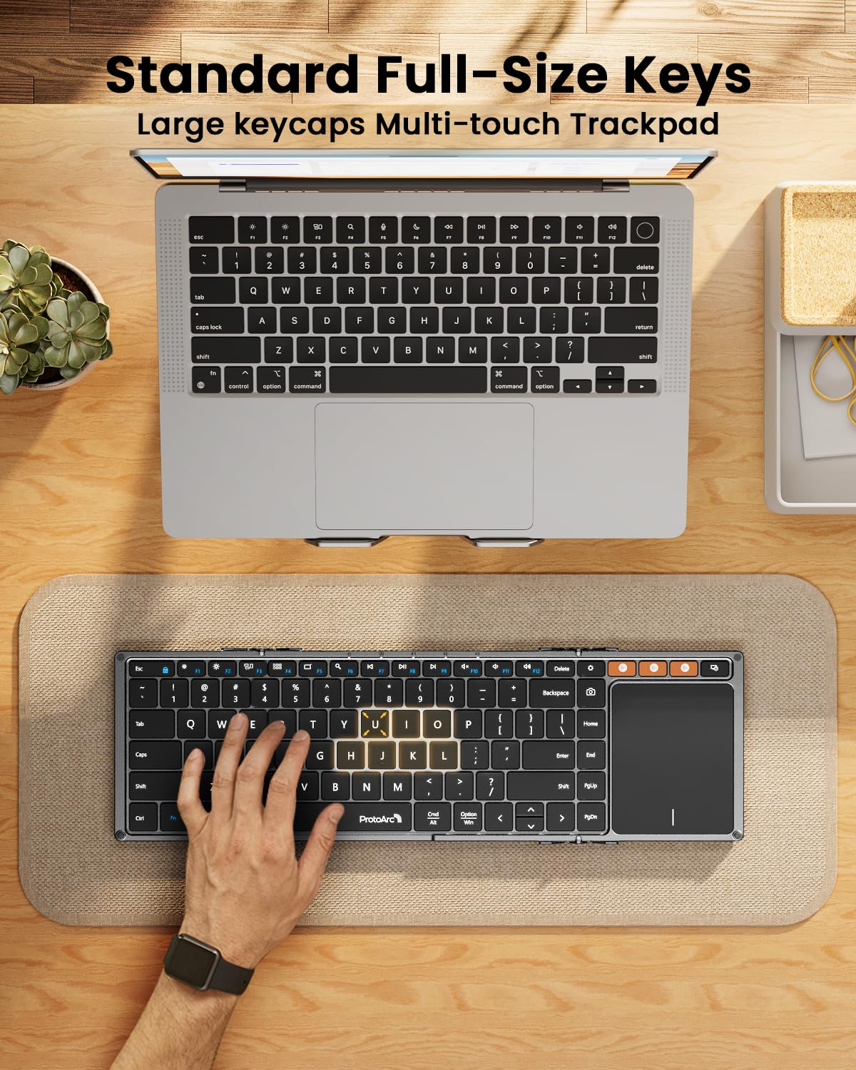 ProtoArc Foldable Keyboard with Touchpad, XK01 TP Folding Portable Keyboard, Full Size Keys, Large Trackpad Bluetooth Travel Keyboards for Laptop PC Tablet - Black